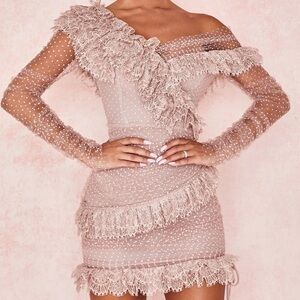 House of CB One Shoulder Lace Dress in Pink